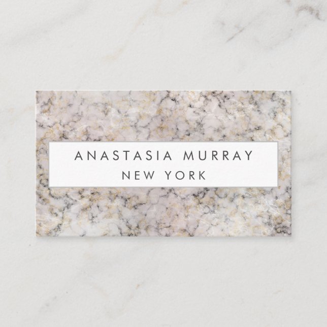 Modern Grey, White & Gold Marble Minimalist Luxury Business Card (Front)
