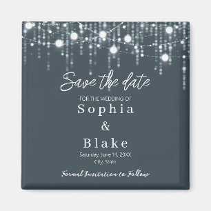 Modern Grey & White Hanging Lights Save the Date Magnet