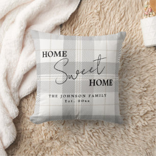 Modern Grey White Home Sweet Home Family Name Cushion