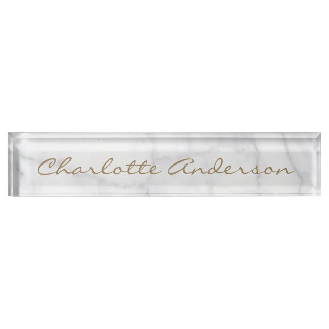 Modern Grey White Marble Personalised Name  Nameplate (Front)