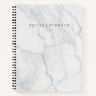 Modern Grey White Marble Personalised Name Notebook