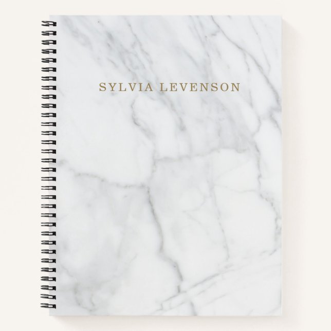 Modern Grey White Marble Personalised Name Notebook (Front)