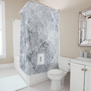 Modern grey white marble stone pattern monogram shower curtain