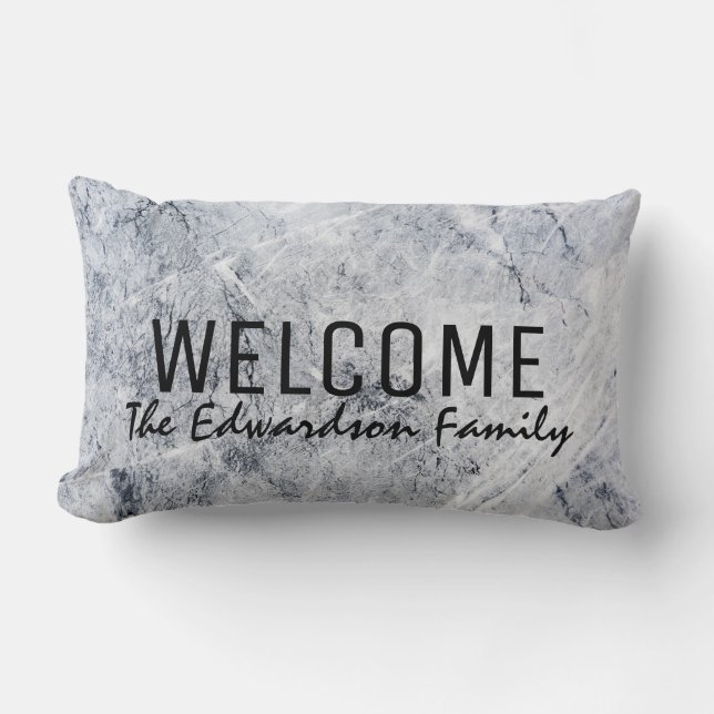 Modern grey white marble Welcome monogram name Lumbar Cushion (Front)