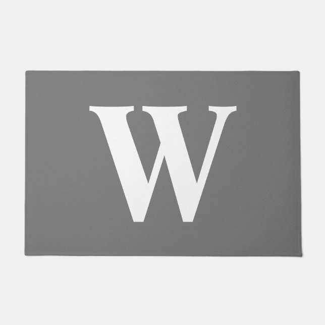 Modern Grey White Minimalist Bold Monogram Doormat (Front)