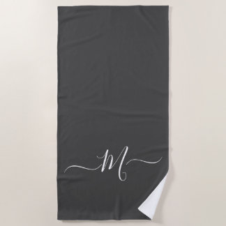 Modern Grey White Monogram Initial Beach Towel