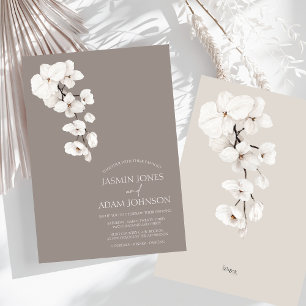 Modern Grey White Orchid Elegant Wedding Invitation