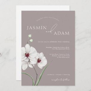 Modern Grey White Orchids Initials Floral Wedding Invitation