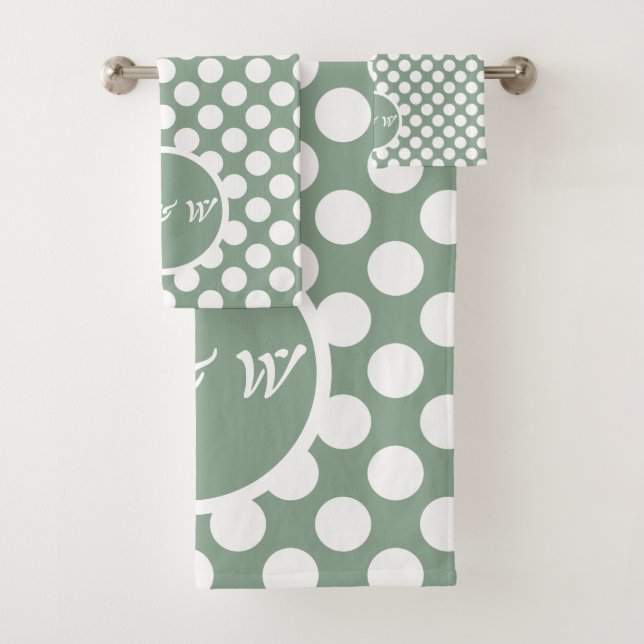 Modern Grey & White Polka Dot Bath Towel Set (Insitu)