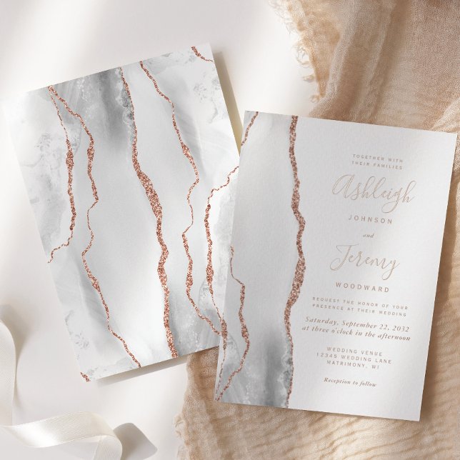 Modern Grey White Rose Gold Agate Wedding (Creator Uploaded)