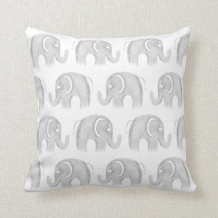 Modern grey white watercolor hand painted elephant cushion