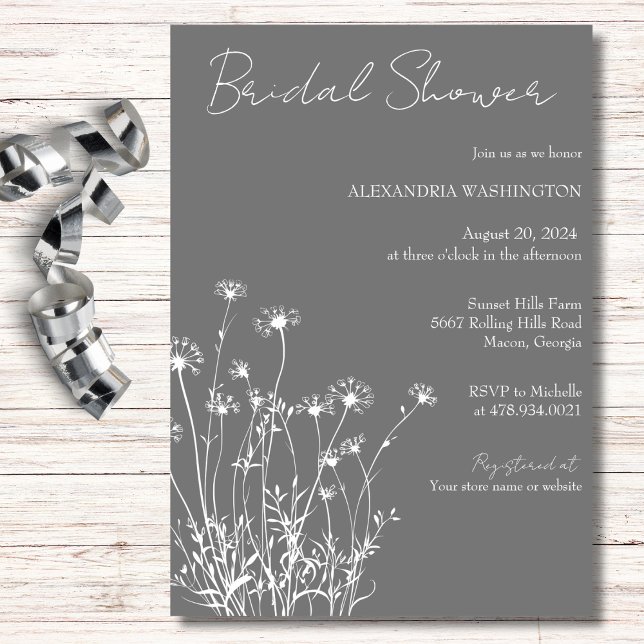 Modern Grey & White Wildflower Bridal Shower Invitation (Creator Uploaded)