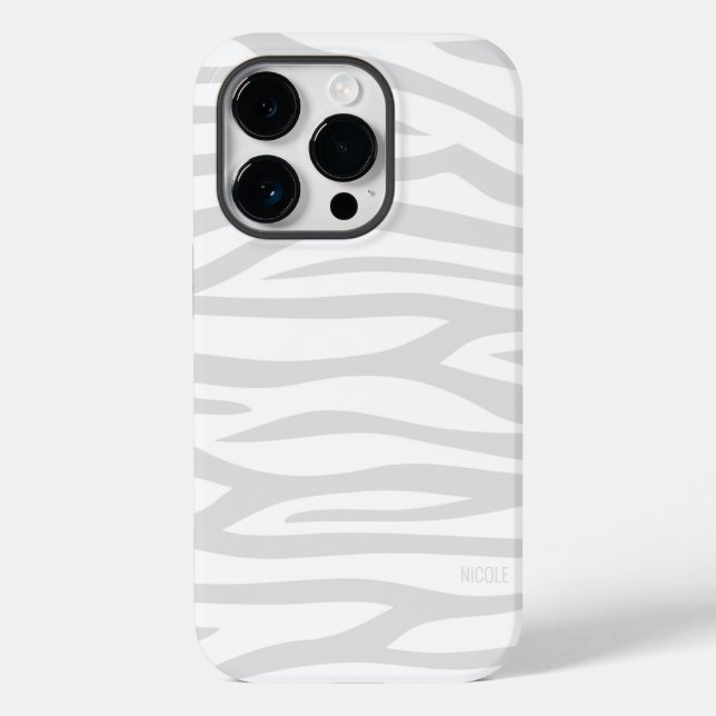 Modern Grey White Zebra Print Personalised Case-Mate iPhone Case (Back)
