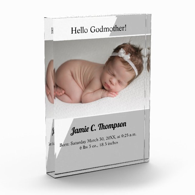 Modern Grey Will you be my Godfather baby girl Photo Block (Left)