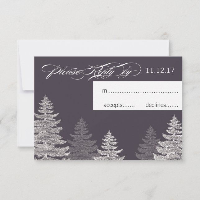 Modern Grey Winter Wedding RSVP Card Trees (Front)