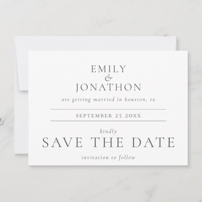 Modern Grey Writing Photo Wedding Save The Date (Front)