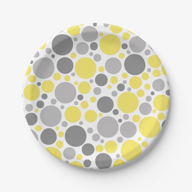 Modern Grey Yellow Bubbles Paper Plate (Front)