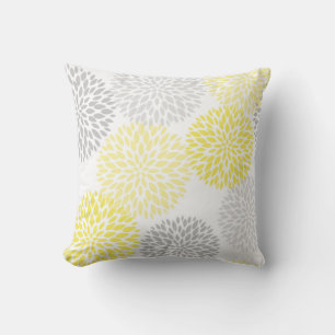 Modern Grey Yellow Floral Cushion