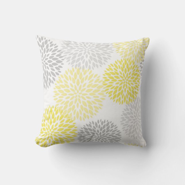 Modern Grey Yellow Floral Cushion (Front)