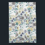 Modern Grey Yellow Floral Watercolor Pattern Tea Towel<br><div class="desc">This artsy and modern summer/spring design is perfect for the country girl. It features an arsty and elegant hand-painted grey, blue, yellow, black, and teal green watercolor flowers and leaves on top of a simple white background. ***IMPORTANT DESIGN NOTE: For any custom design request such as matching product requests, colour...</div>
