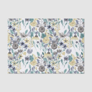 Modern Grey Yellow Floral Watercolor Pattern Tissue Paper