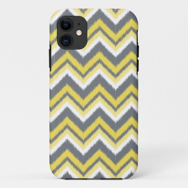 Modern Grey Yellow ikat Chevron Pattern Case-Mate iPhone Case (Back)