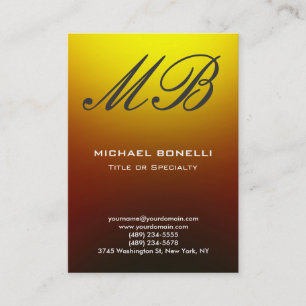 Modern grey yellow script monogram business card