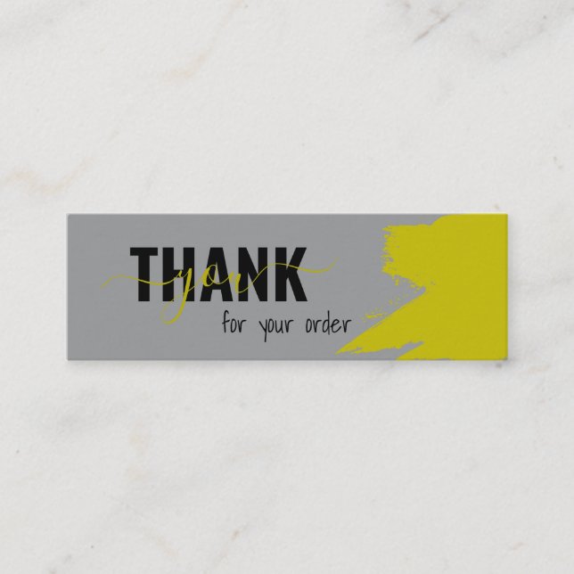 Modern Grey Yellow Scripted Thank You   Mini Business Card (Front)