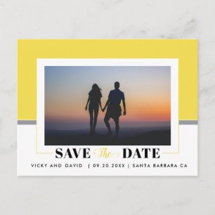 Modern grey, yellow wedding Save the Date photo Postcard