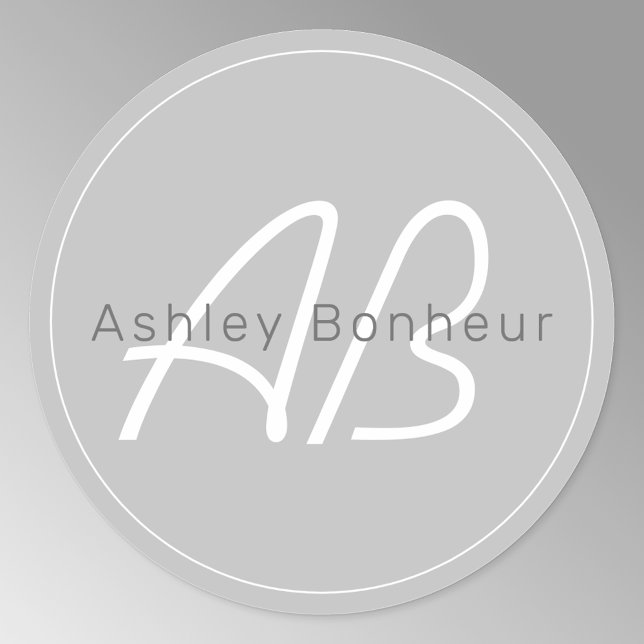 Modern Greys & White | Cool Name & Monogram Classic Round Sticker (Creator Uploaded)