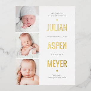 Modern Grid Foil Birth Announcement Postcard