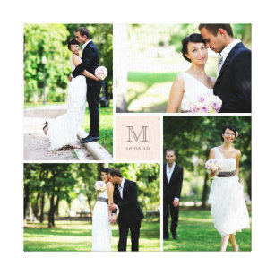 Modern Grid Monogram Wedding Photo Collage Canvas