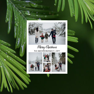 Modern Grid Photo Merry Christmas Holiday Postcard