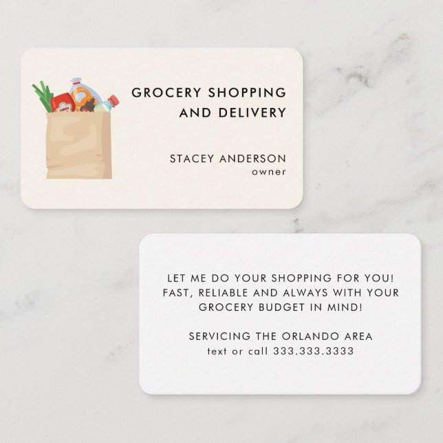 Modern Grocery Shopping Delivery Errands Help Business Card (Front/Back)