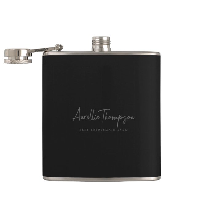 Modern Groomsman Best Man Bestman Black Grey Hip Flask (Opened)
