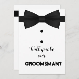Modern Groomsman Bow Brush Script Request Invitation