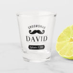 Modern Groomsman Mustache Name Wedding Shot Glass<br><div class="desc">Modern Groomsman Mustache Name Wedding Shot Glass</div>