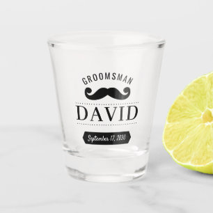 Modern Groomsman Mustache Name Wedding Shot Glass