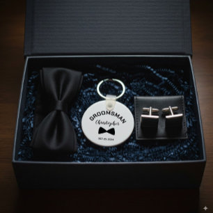 Modern Groomsman Personalized Wedding Key Ring