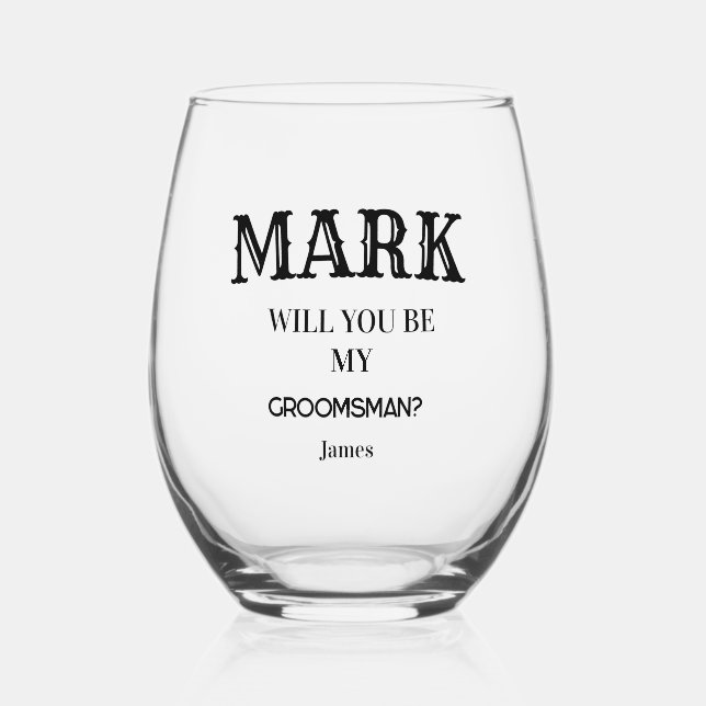 Modern Groomsmen Best Man Bachelor Party Custom  Stemless Wine Glass (Front)