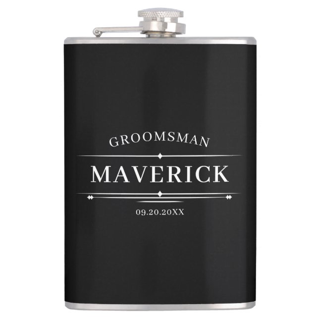 Modern Groomsmen Gift Classic Wedding Favour Custo Hip Flask (Front)