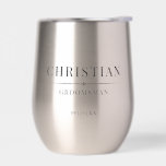 Modern Groomsmen Gift Elegant Best Man Wedding<br><div class="desc">This sophisticated wedding party wine tumbler, crafted for your wedding celebration, boasts an elegant border and traditional typography. It showcases the individual's name, title, and the date of the wedding in a classic, black minimalist design. To customise, simply input the groomsman's name, their specific titles, and the date into the...</div>