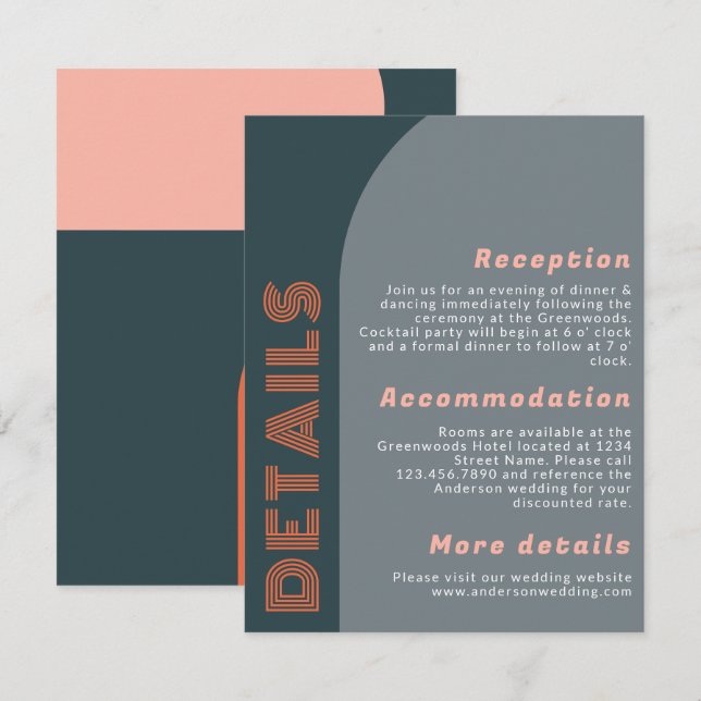 Modern Groovy Arch Retro Wedding Details (Front/Back)