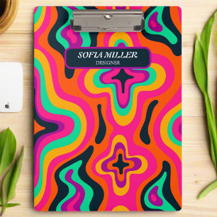 Modern Groovy Coloful Retro Rainbow Boho Abstract Clipboard