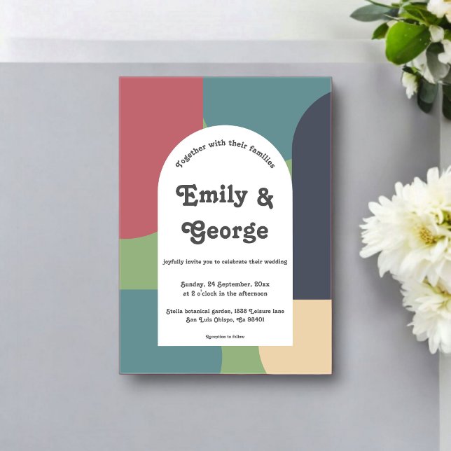 Modern Groovy Colourful Abstract Chic Retro Weddin Acrylic Invitations (Creator Uploaded)