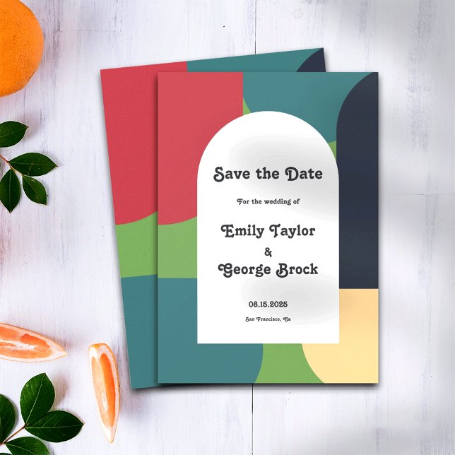 Modern Groovy Colourful Abstract Chic Retro Weddin Save The Date (Creator Uploaded)
