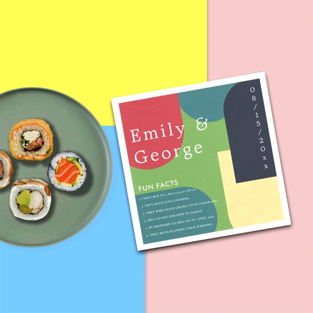 Modern Groovy Colourful Abstract Fun Facts Wedding Napkin (Creator Uploaded)