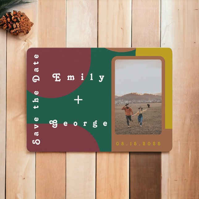 Modern Groovy Colourful Abstract Photo Wedding Save The Date (Creator Uploaded)