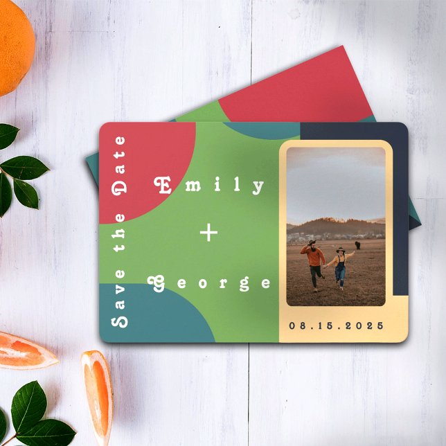 Modern Groovy Colourful Retro Photo Wedding Save The Date (Creator Uploaded)