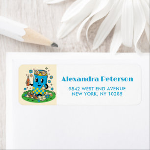 Modern Groovy Daisy Blue Ready to Pop Return Address Label
